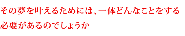 その夢を叶えるためには、一体どんなことをする必要があるのでしょうか。